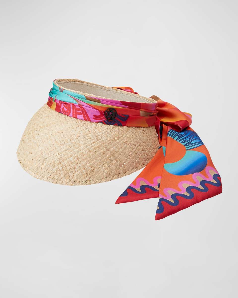 Patty Raffia Visor W/ Silk Scarf